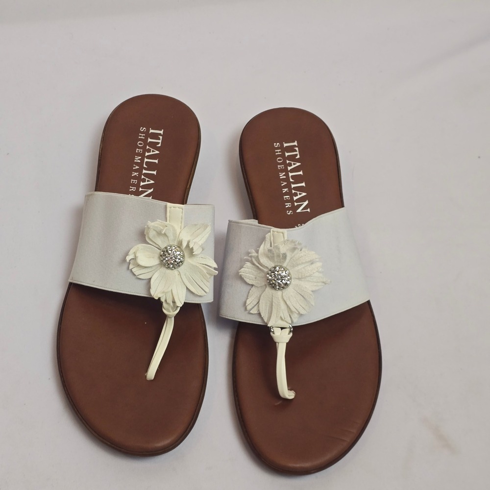 Italian Shoemakers Womens White Floral Rhinestone Thong Sandals Made in Italy 9 - Picture 5 of 12